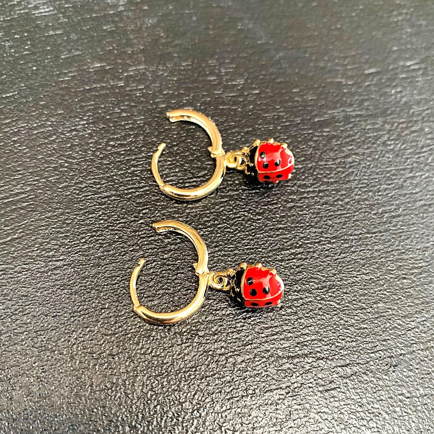 ASTER ALHELÍ Pendientes Dorados Mujer Mariquitas Aros Pequeños Chapados en Oro Colgantes Mariquita Roja Regalo Original
