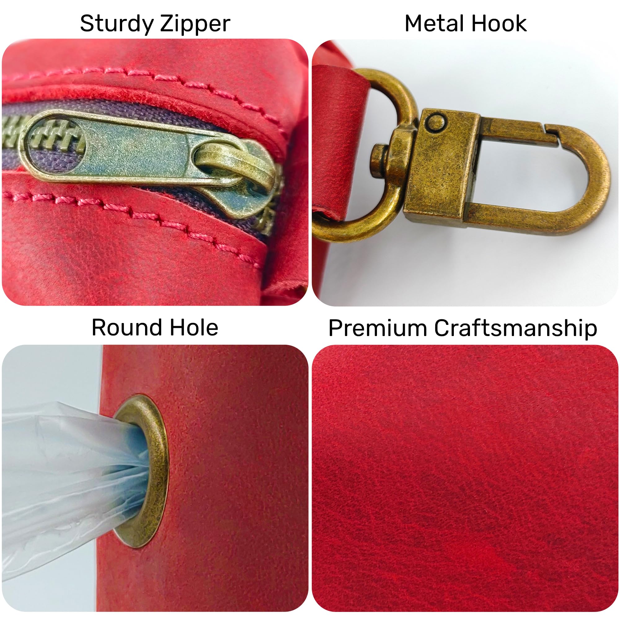 HIFA Soporte de piel auténtica para bolsas de excrementos de perro, soportes para bolsas de excrementos para correas, cuero rústico suave al tacto, clips de metal y fácil acceso a bolsas de basura de