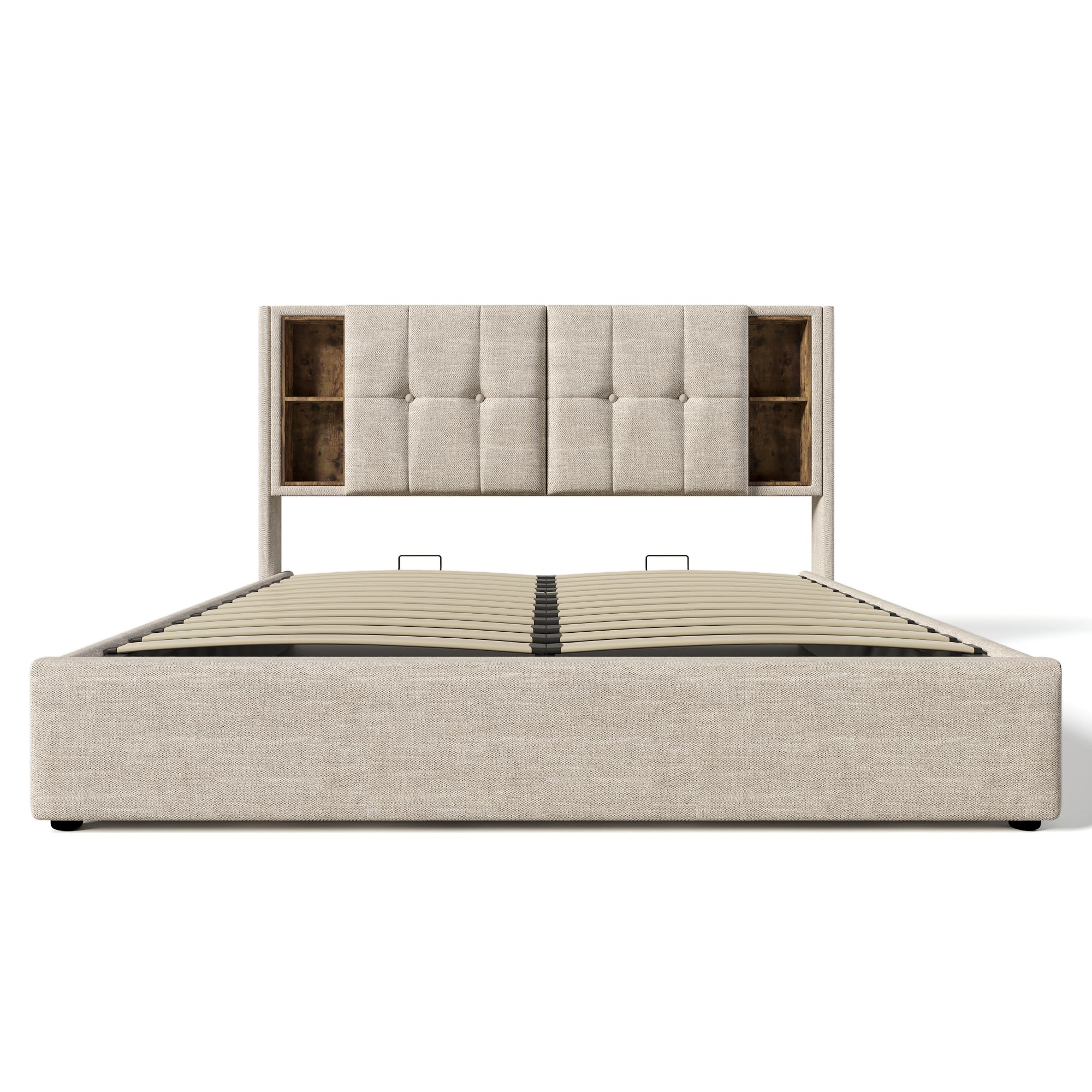 Camas matrimoniales, con Carga inalámbrica USB C, somier 160x200cm, somier con Espacio de Almacenamiento, Camas Infantiles, canape 160x200, algodón Gris (sin colchón)