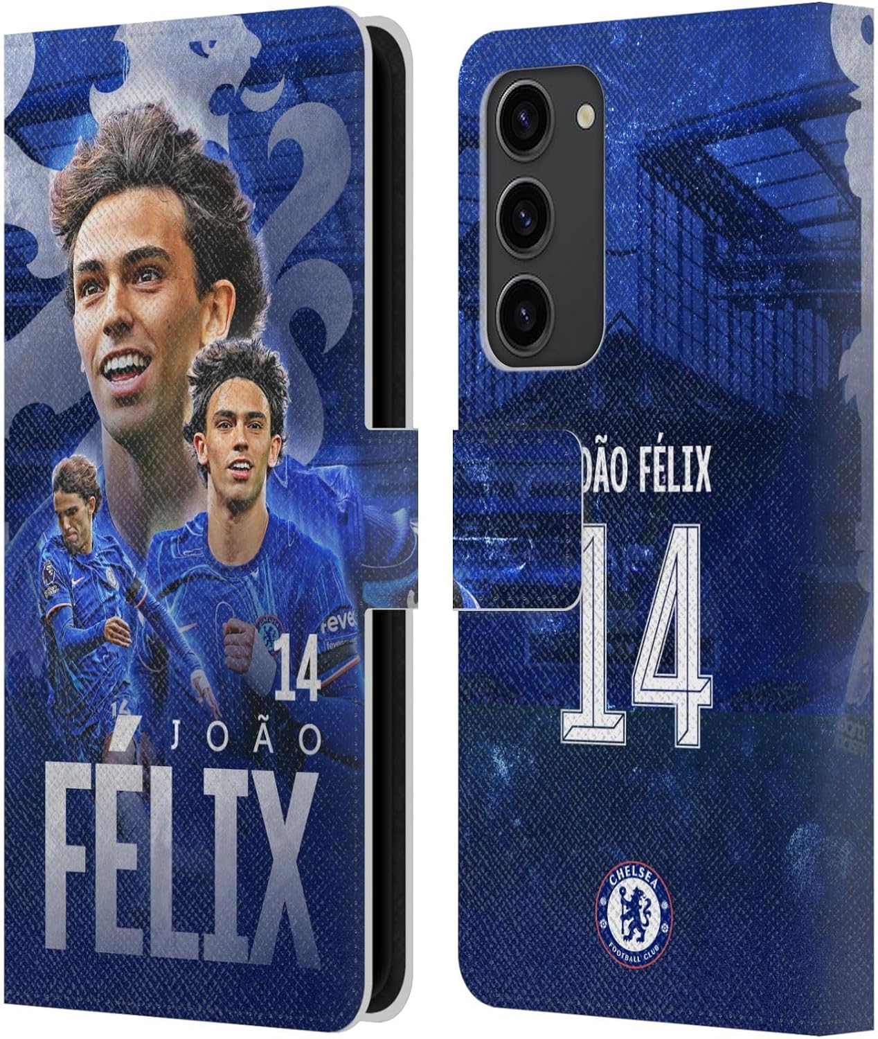 Head Case Designs Officially Licensed Chelsea Football Club João Félix 2024/25 First Team Leather Flip Case Compatible with Samsung Galaxy S23+ 5G
