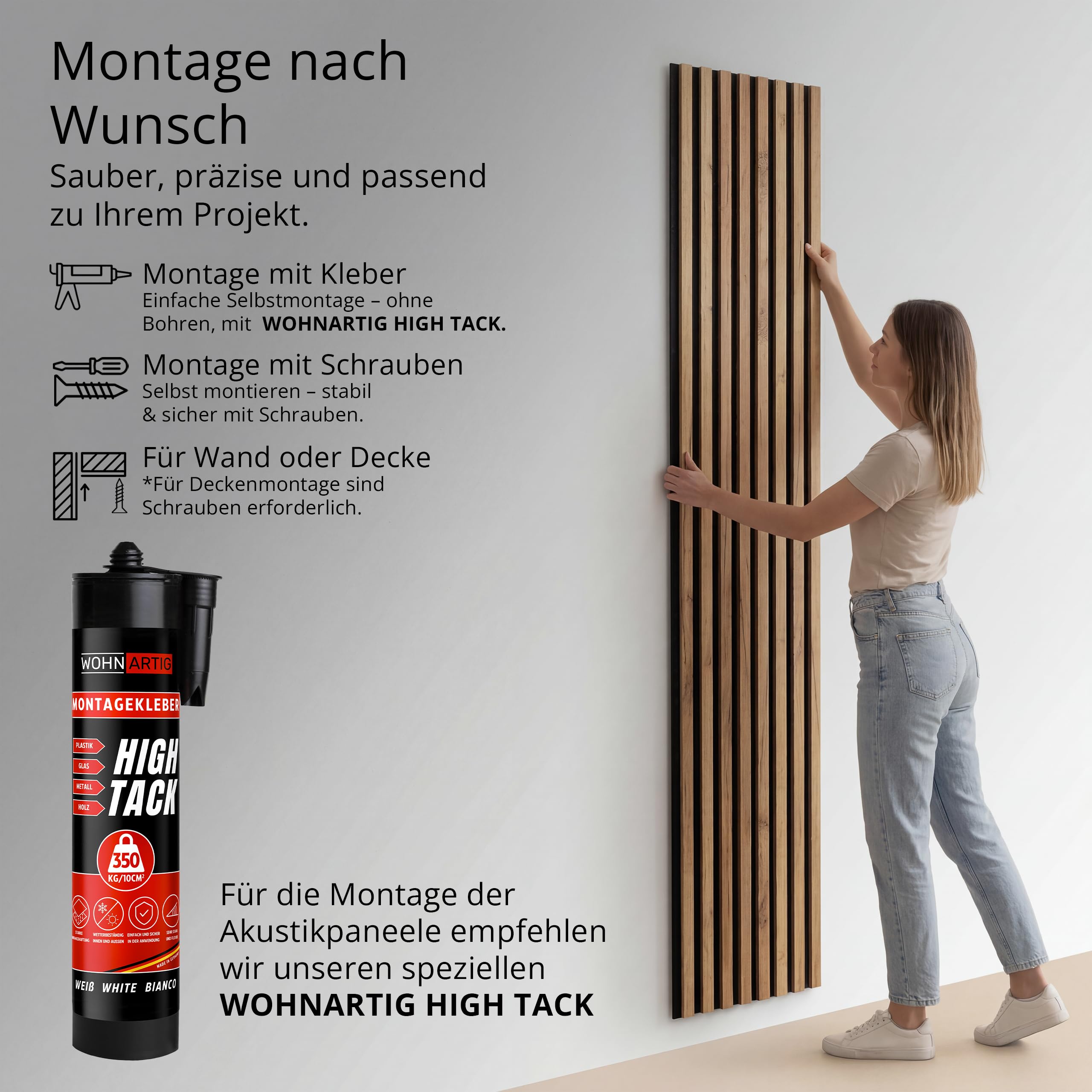 wohnartig 3D Akustikpaneele (Eiche Natur, 2 Stück 240cm x 54cm)