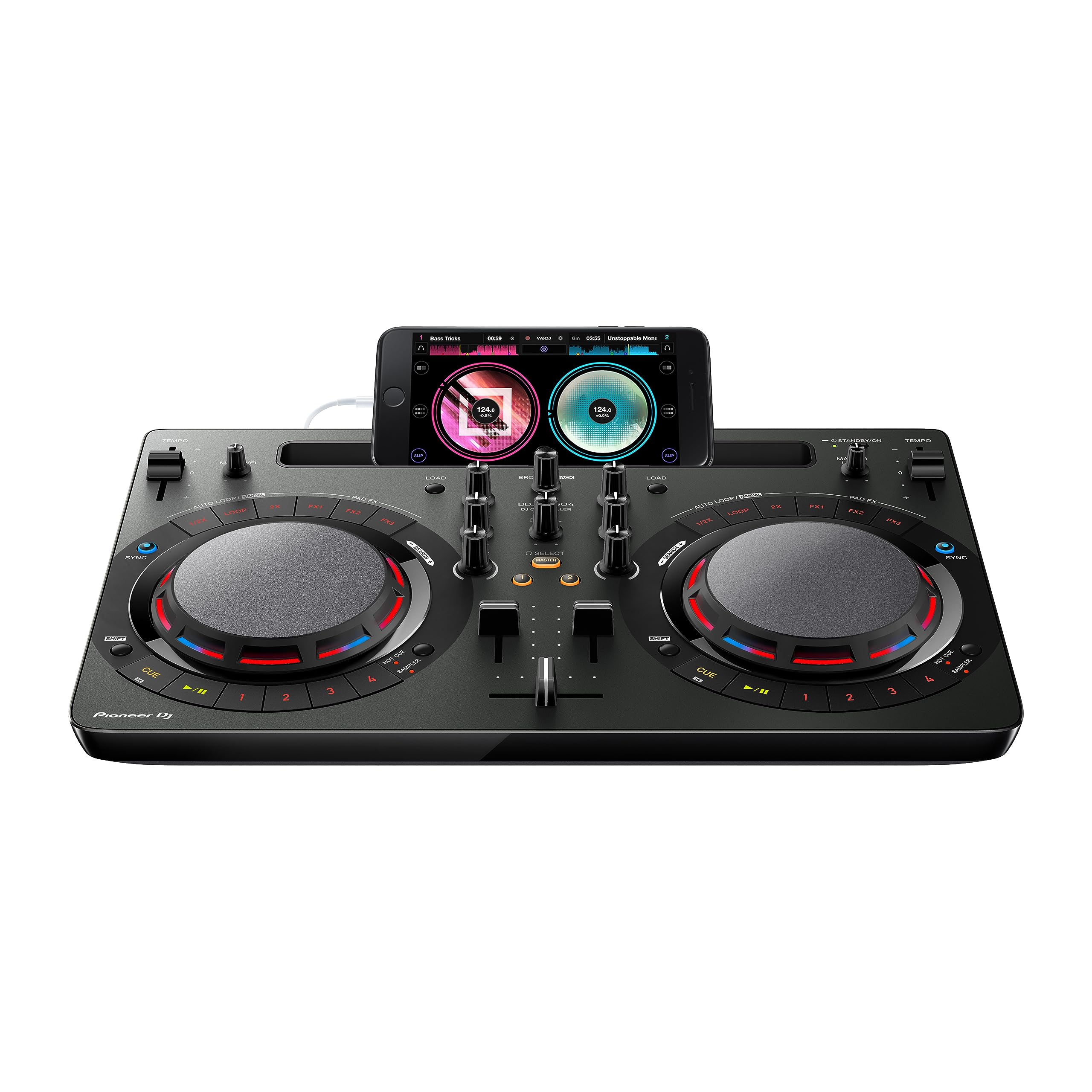 Pioneer DJ DDJ-WeGO4-K - Controlador portátil de DJ - Compatible con iOS (Negro)