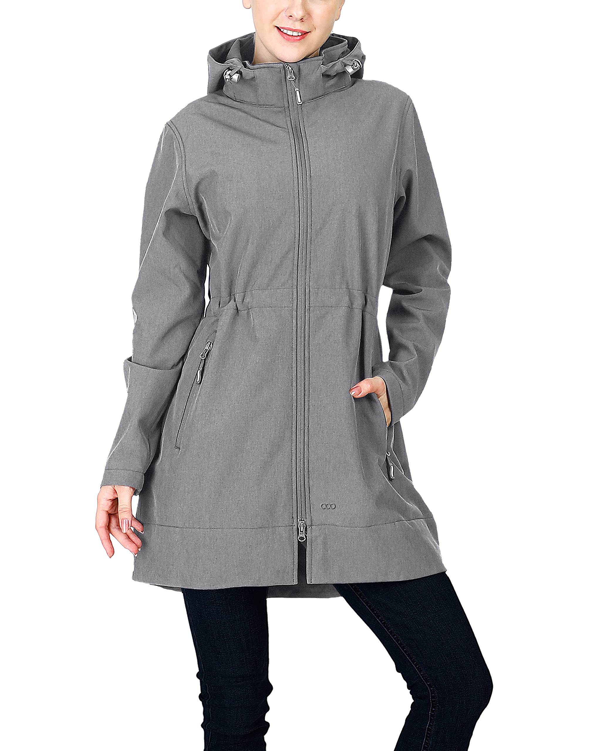 33,000ft Women's Waterproof Softshell Long Rain Jacket with Hood Fleece Lined Windproof Windbreaker