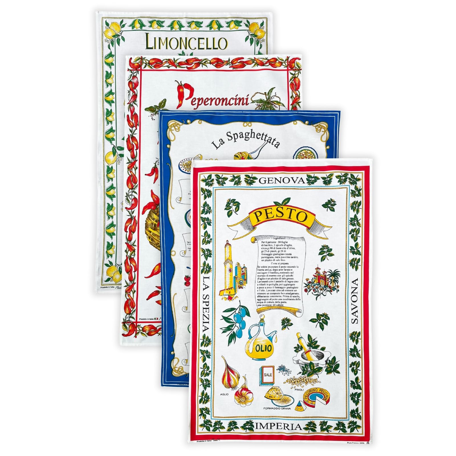 BLU RITMO Canovacci Cucina Cotone Italia 55x85 cm - Sapori - 4 pezzi | Set strofinacci cucina cotone, Made in italy, Asciughini, Canovaccio, Idea regalo, Panno multiuso, Panni cucina
