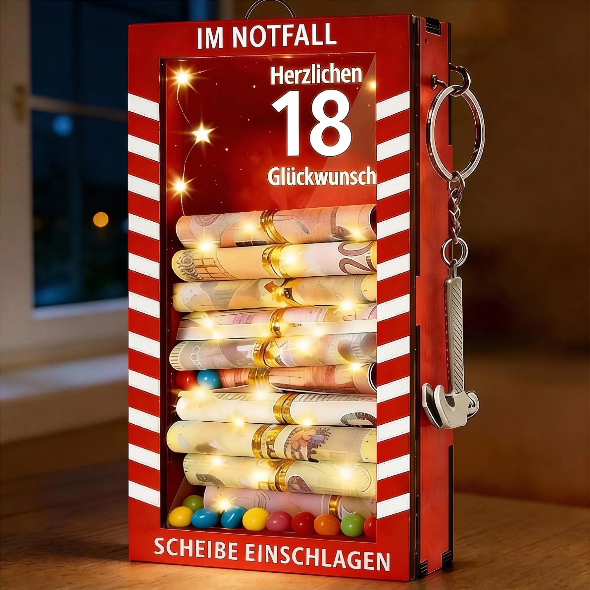 Sunwuun LED Geldgeschenke 18. Geburtstag,18. Geburtstag Junge & Mädchen,Lustige Notfallbox Geschenke mit Hammer und Lichterkette,Personalisierte Geschenke für Geld,Kreative DIY