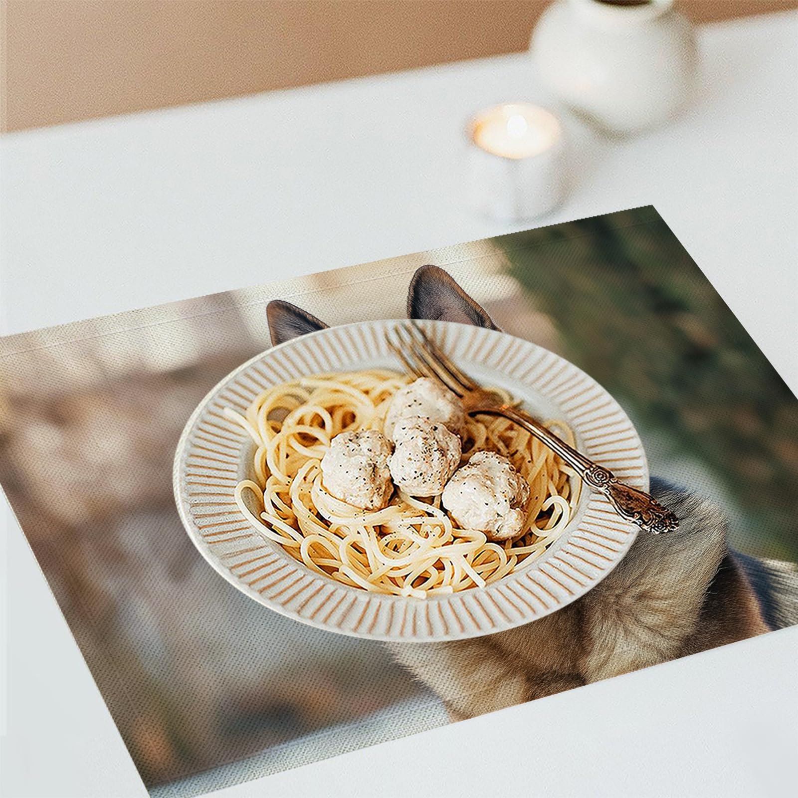 Set di 8 Tovagliette Americane Lavabili Cotone Lino Animali invernali - Tovaglietta Americana Stoffa Resistenti al Calore Durevole Cane da pastore- per Colazione Pranzo