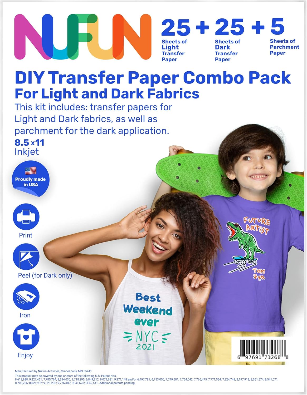 NuFun Activities Inkjet Printable Iron On Heat Transfer Paper Light 