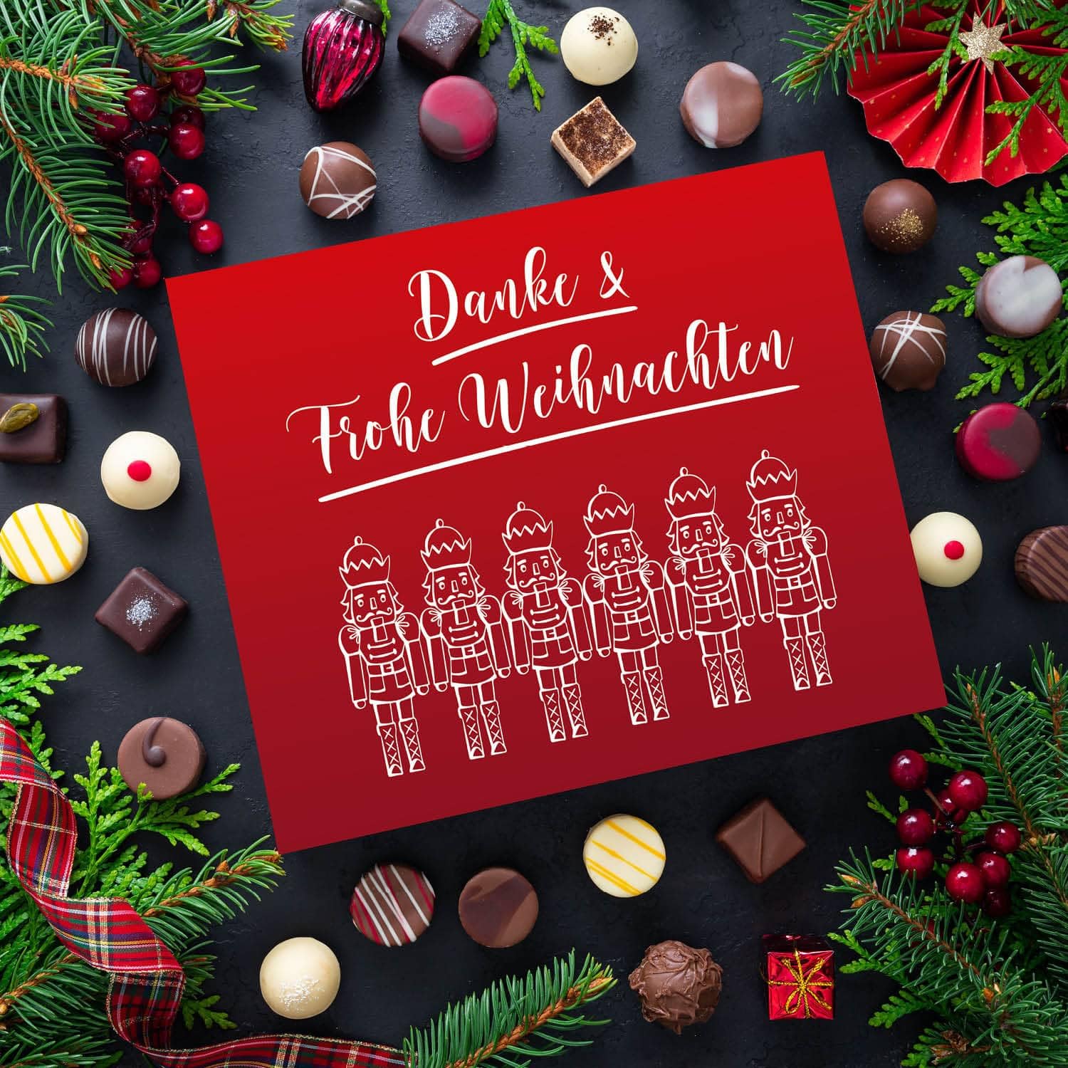 Hallingers Genuss Manufaktur Pralinen Weihnachts-Geschenk - ohne Alkohol, handmade aus Confiserie-Edelkakao in wertiger XXL-Geschenkbox "Danke & Frohe W...", Weihnachten für Frauen Männer