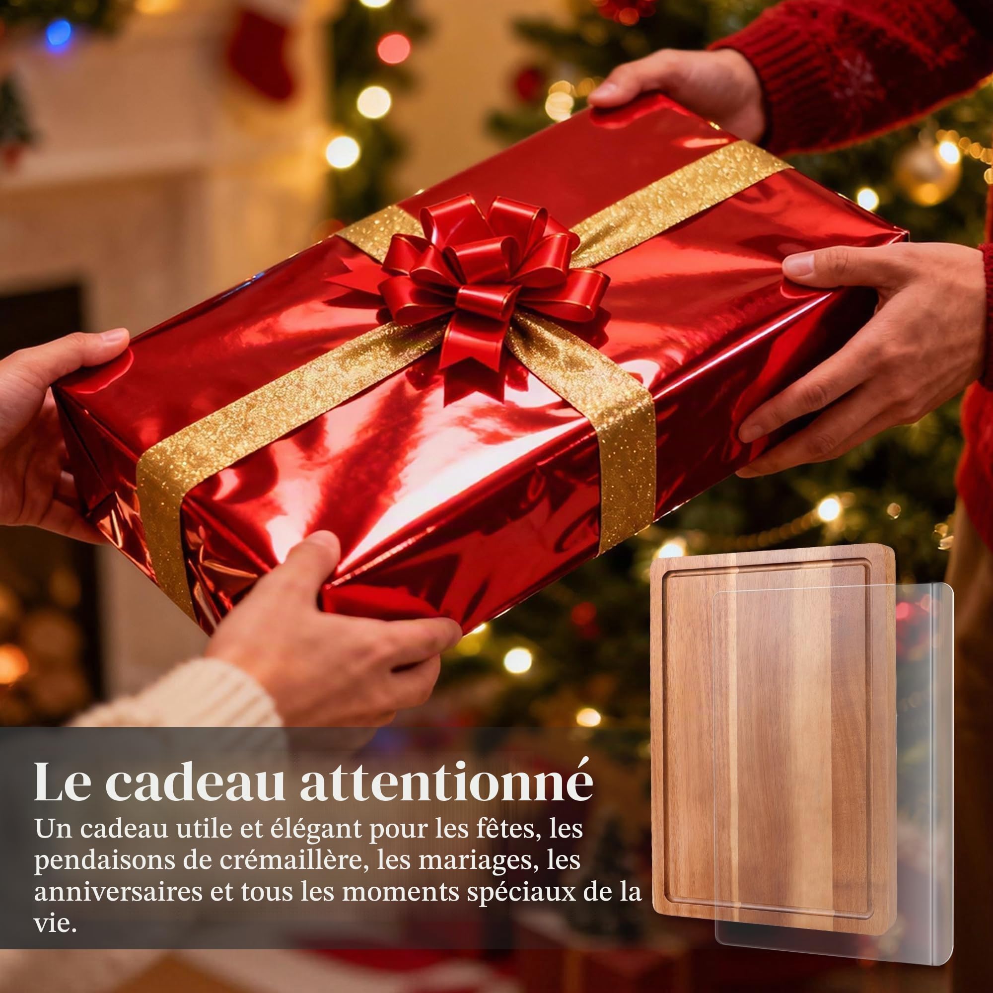 WILLKOMMEN Planche a Decouper Bois,2PCS Acacia Planche à Couper en Bois D'Acacia Pour La Cuisine Et L'Ensemble de Plaques de LéGumes Acryliques,Planche a Decouper Bois Massif Durable
