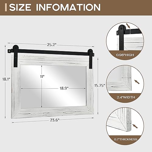 Miniatura 5 de COGOOD Espejo de puerta de granero de granja, 25 x 18 pulgadas, espejo decrativo con marco de madera rústica para baño, sala de estar, decoración de