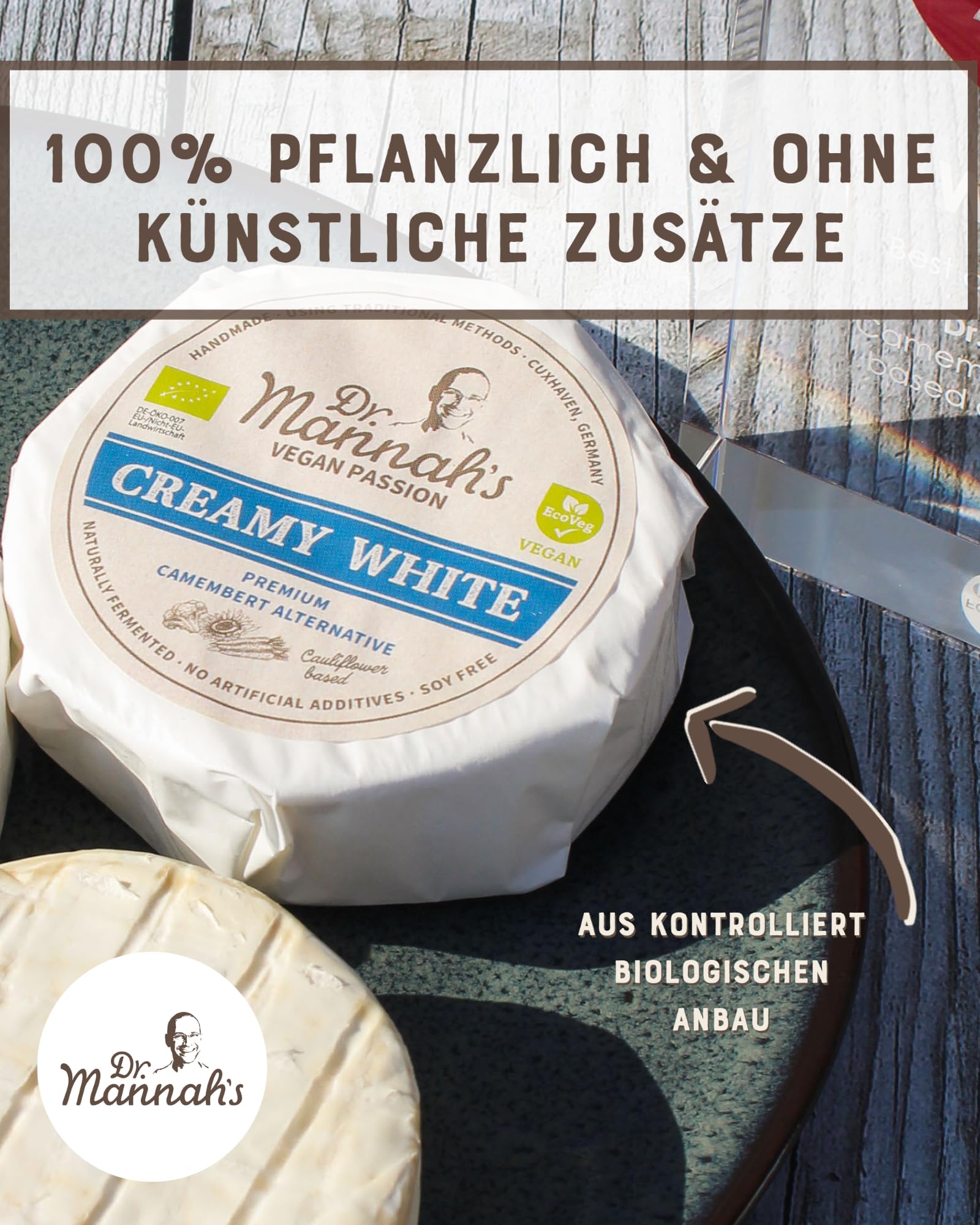 DR. MANNAH'S Vegan Passion Creamy White mit Grünem Pfeffer | Vegane Käse Alternative Auf Blumenkohl-Basis| Natürlich Fermentiert & Ohne Künstliche Zusätze (150g)