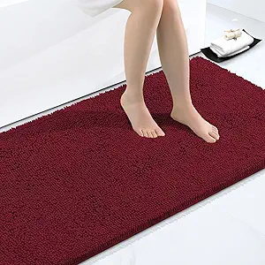 Smiry Luxury Chenille Bathroom Rugs 59x35, Extra Soft and Absorbent Shaggy Bath Mat, Machine Washable, Non-Slip Plush Carpet Runner for Tub, Shower, and Floor, Home Decor Accessories, Burgundy