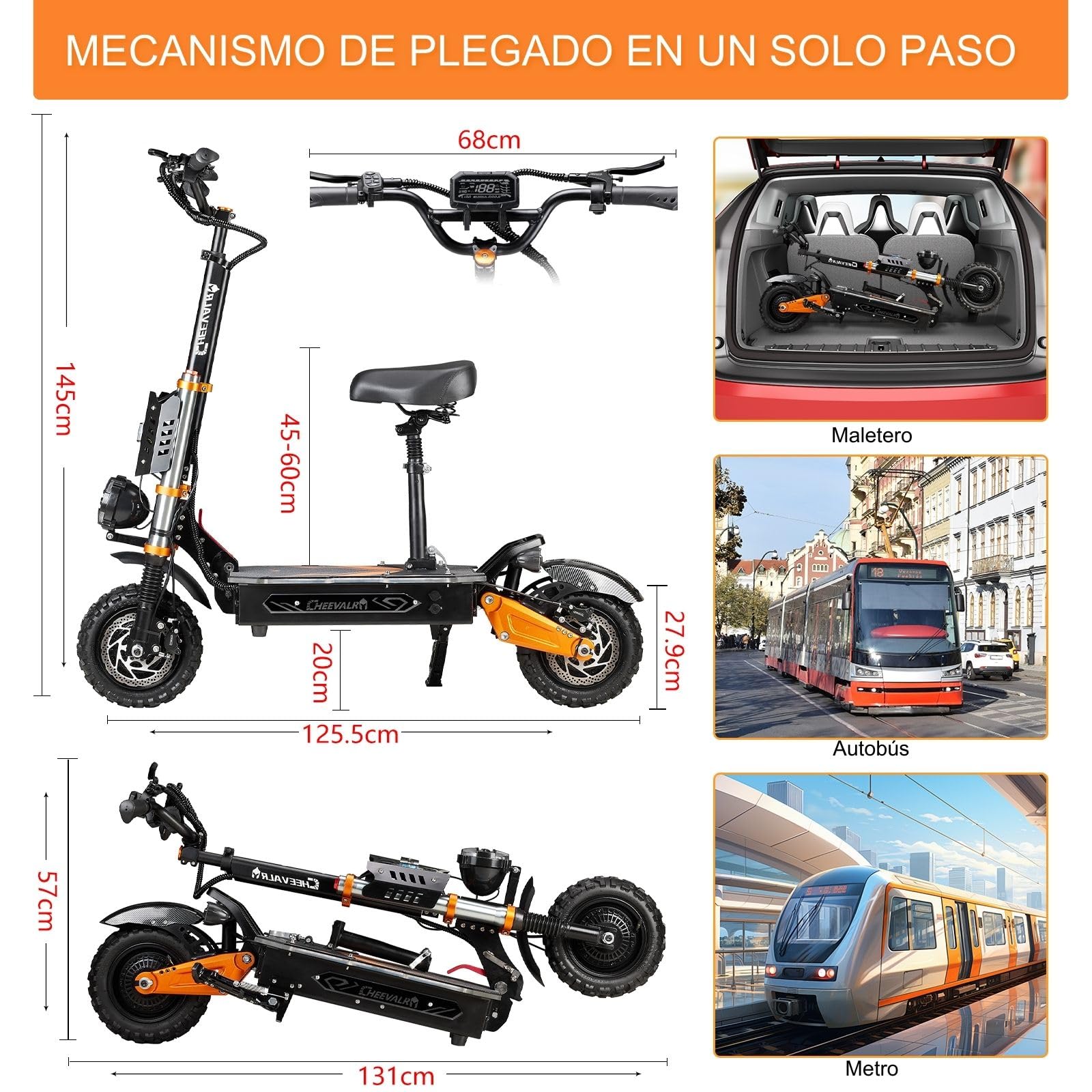 JAYSIMXIN Patinete Eléctrico para Adultos Potente,Scooter Eléctrico con Tracción Delantera de 11 Pulgadas,con Sonido,Batería de Litio 60V 43Ah,Tiempo de Carga de 5-6 Horas,Capacidad de 150 kg.