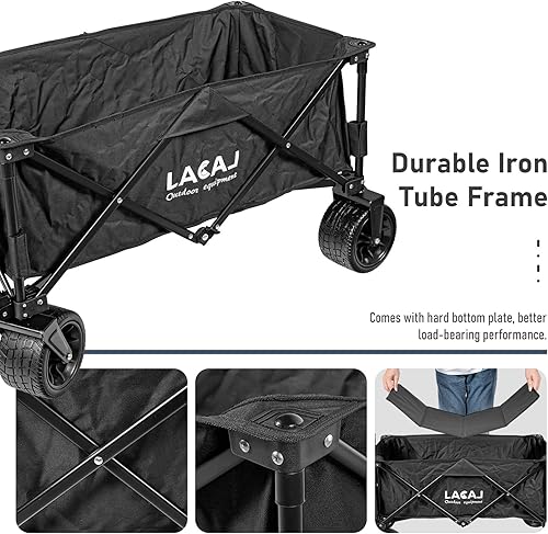 Miniatura 6 de Carro plegable, carro plegable resistente, carrito plegable con ruedas grandes todo terreno para jardín al aire libre, picnic, playa, deportes,