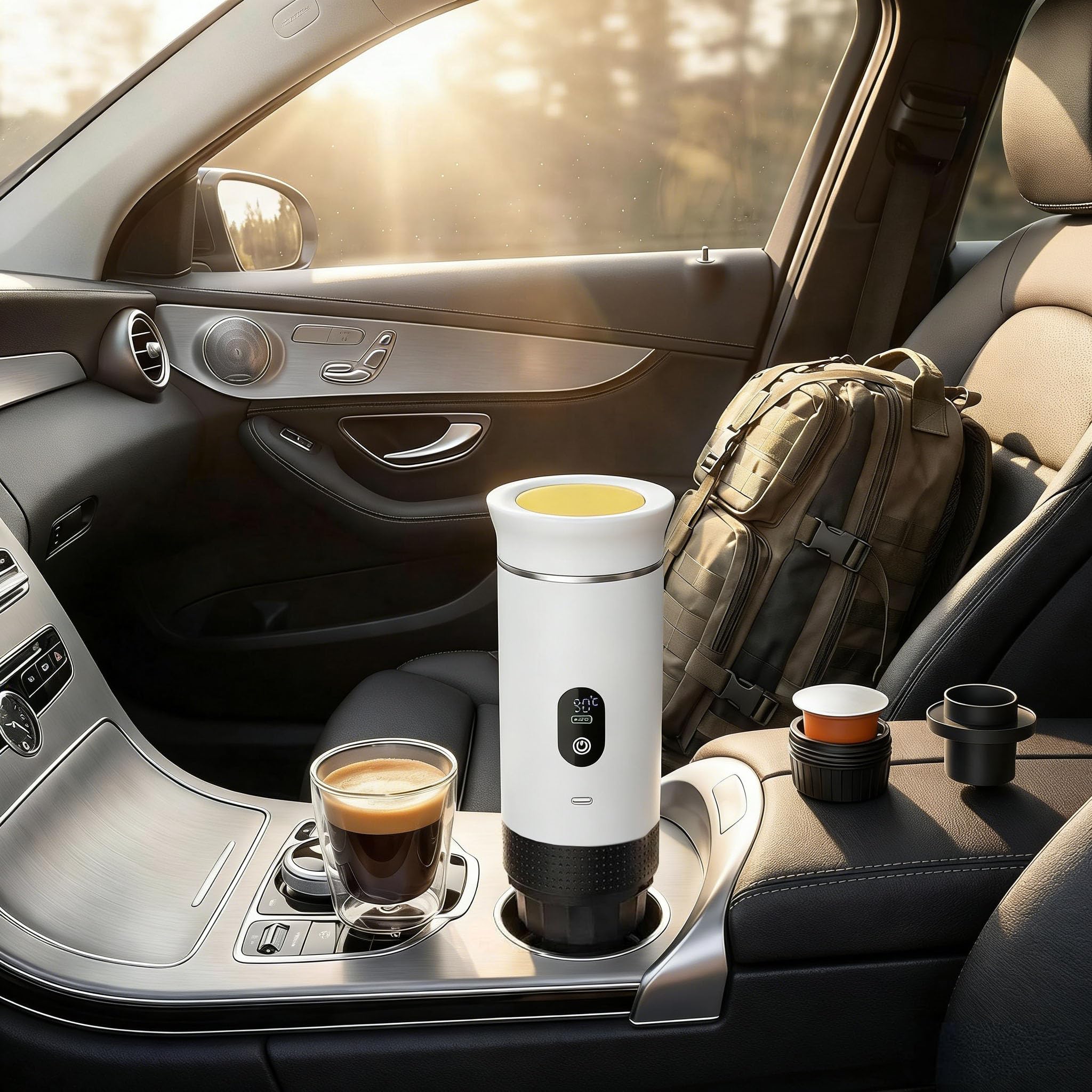 3 En1 Machine à Café Portable de Voyage,pour RV, camping,randonnée, bureau | Avec auto-chauffage,avec Charge USB-C,Cafetière avec café moulu et capsule NS,Machine à café électrique portable