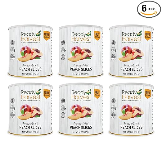 Ready Harvest Freeze Dried Peaches Freeze Dried Fruit, Freeze Dried Food Gluten Free Snacks, Fruit Snacks, Canned Food, Camping Essentials, Veggie Snacks #10 Can, 25-year shelf life 6 cans 397g