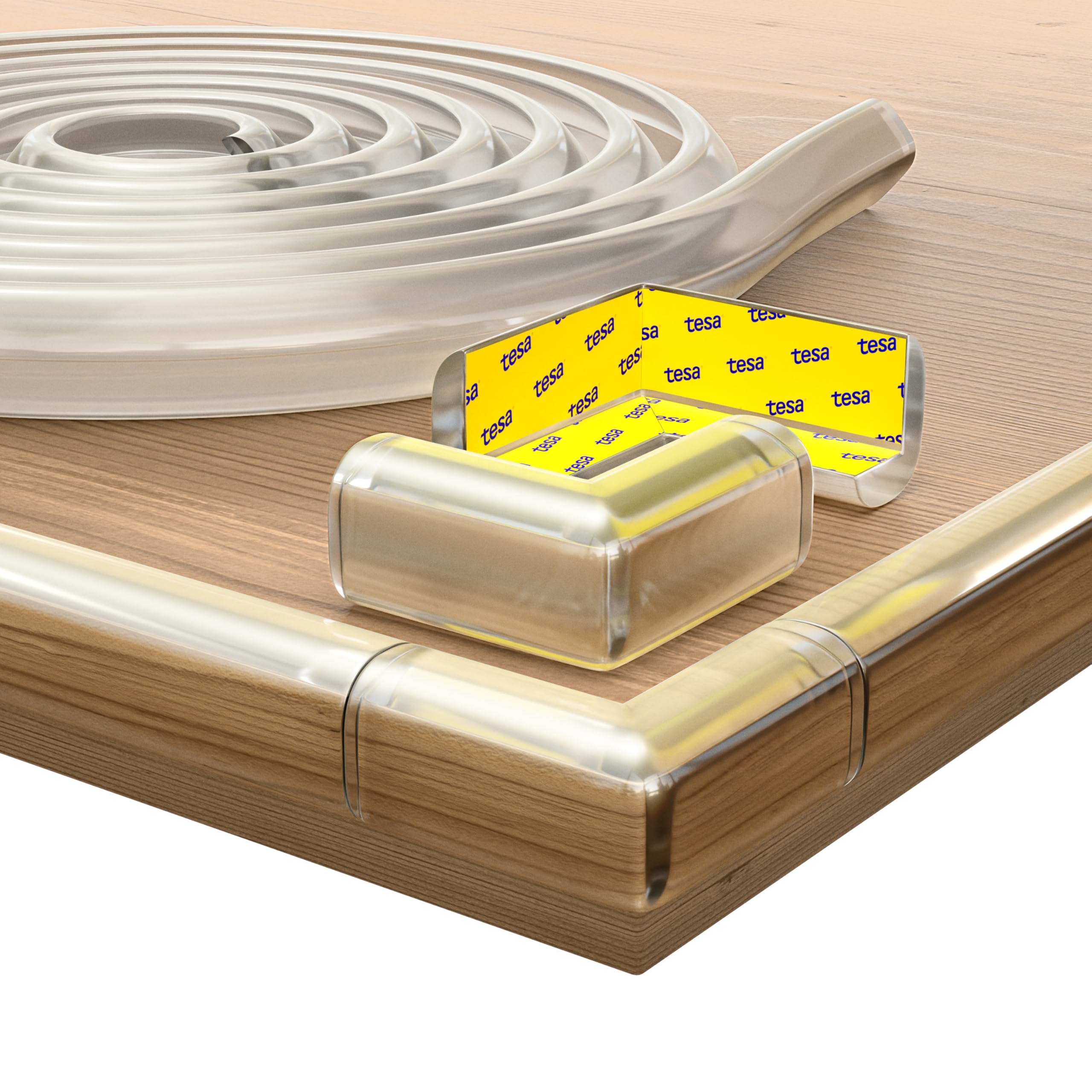 Adlersfeld® Kantenschutz Baby | 6 Meter + 10x Eckenschutz Baby | Selbstklebender Tischkantenschutz für Babys & Kinder | Starker Halt | Eckenschutz Kantenschutz Selbstklebend (Transparent)