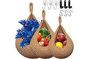 CCKHDD J Hooks for Hanging - 3 Pack Handwoven Boho Hanging Fruit Baskets