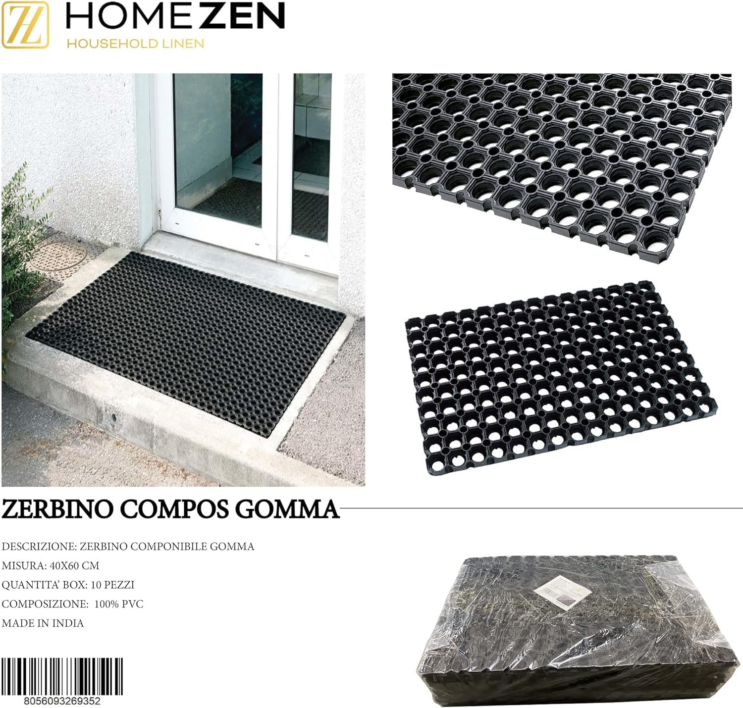 Zerbino Di Gomma Forato 40x80 Cm - Antiscivolo Per Interni Ed Esterni, Facile Da Pulire - Foto 8