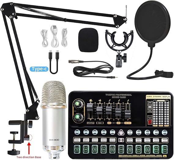 Professional Studio Karaoke & Podcast Bundle - Complete Condenser Microphone Set with Sound Card, Scissor Arm & Accessories (Pink Bm800 Mic)