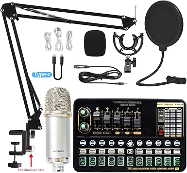 Professional Studio Karaoke & Podcast Bundle - Complete Condenser Microphone Set with Sound Card, Scissor Arm & Accessories (Pink Bm800 Mic)