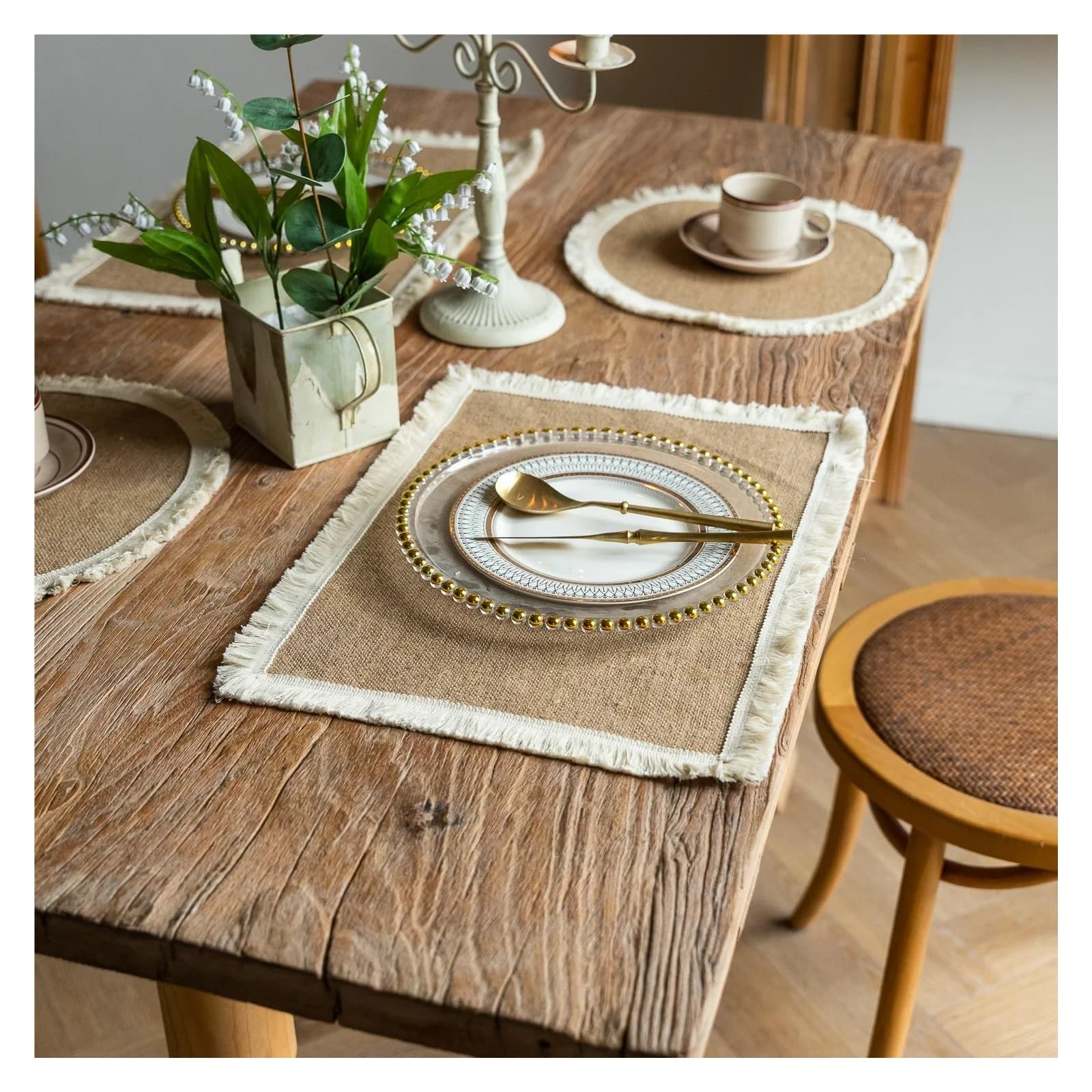 Decorazioni per la tavola, tovagliette, Tappetino da Cucina/Pranzo 2 Pezzi Intrecciato Resistente al Calore Stile Rustico Tessuto Naturale