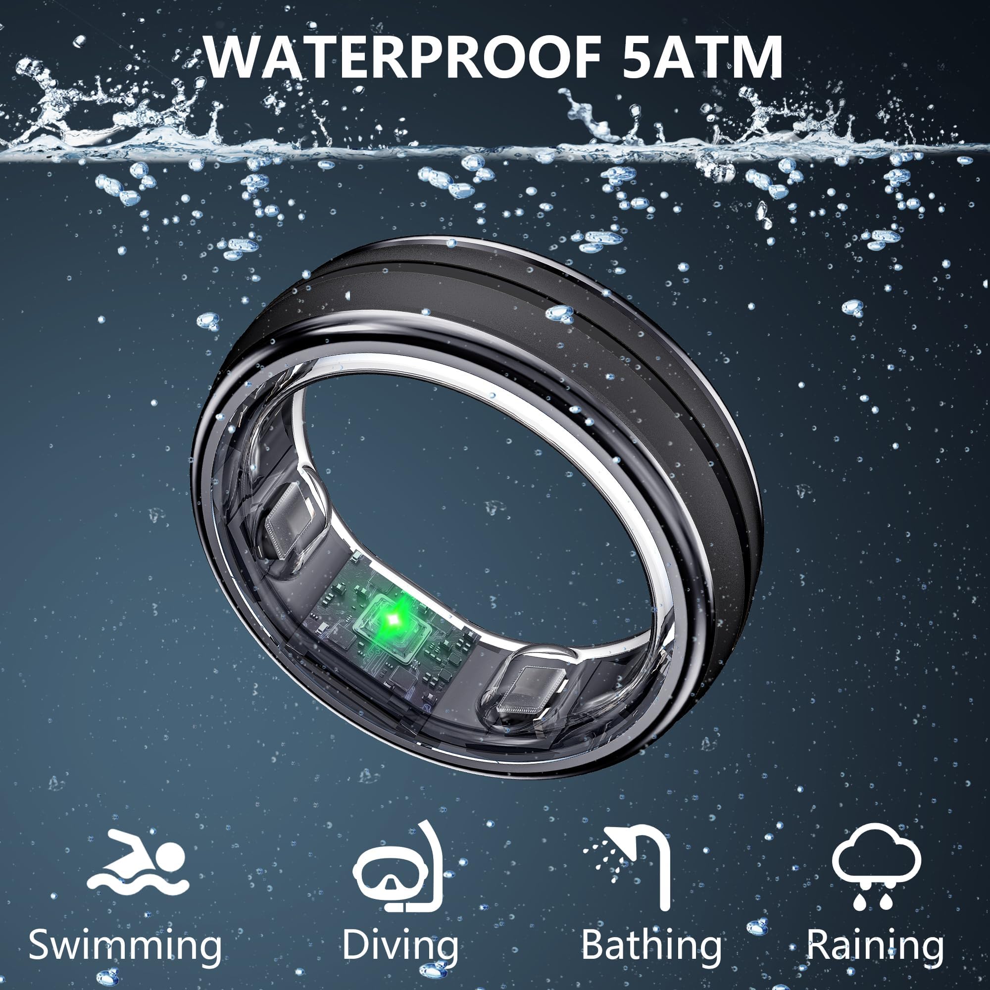 Anello intelligente per donne e uomini, anello fitness con monitoraggio del sonno e dei passi, anello sanitario impermeabile con cardiofrequenzimetro, compatibile con iOS e Android, nessun