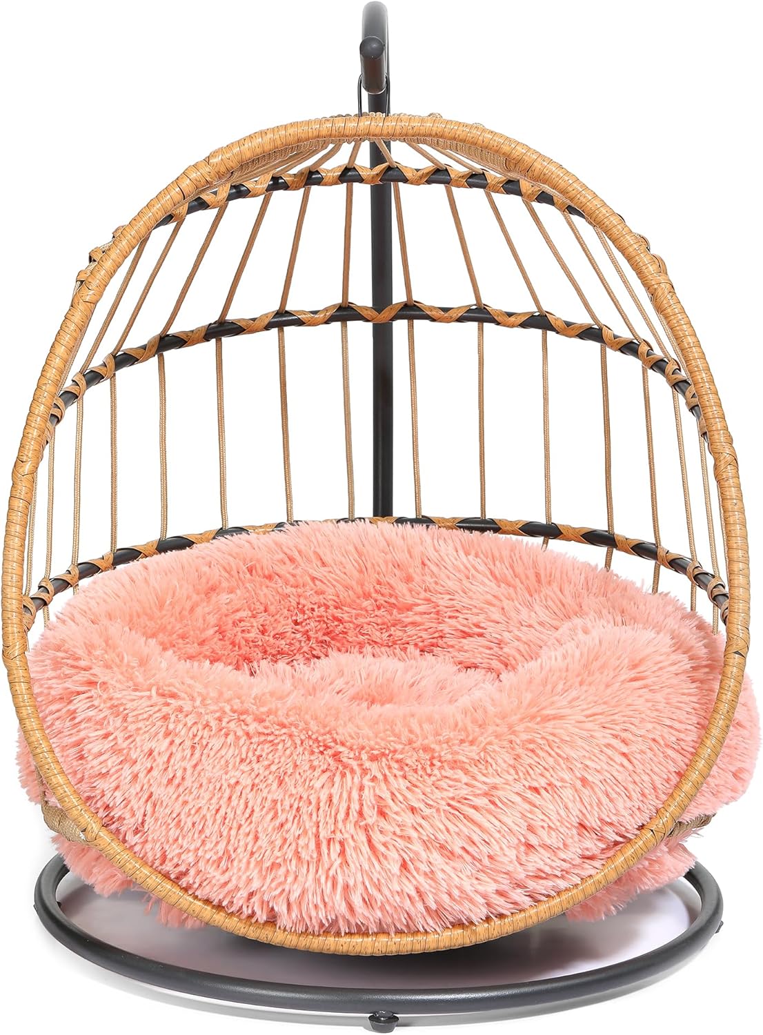 SWITTE Cat Hammock Chair Bed - Removable & Washable Cushion, Hanging Rattan Swing for Indoor Outdoor Cats & Small Dogs, Adjustable Pet Swinging Hammock with 3 Modes - Pink