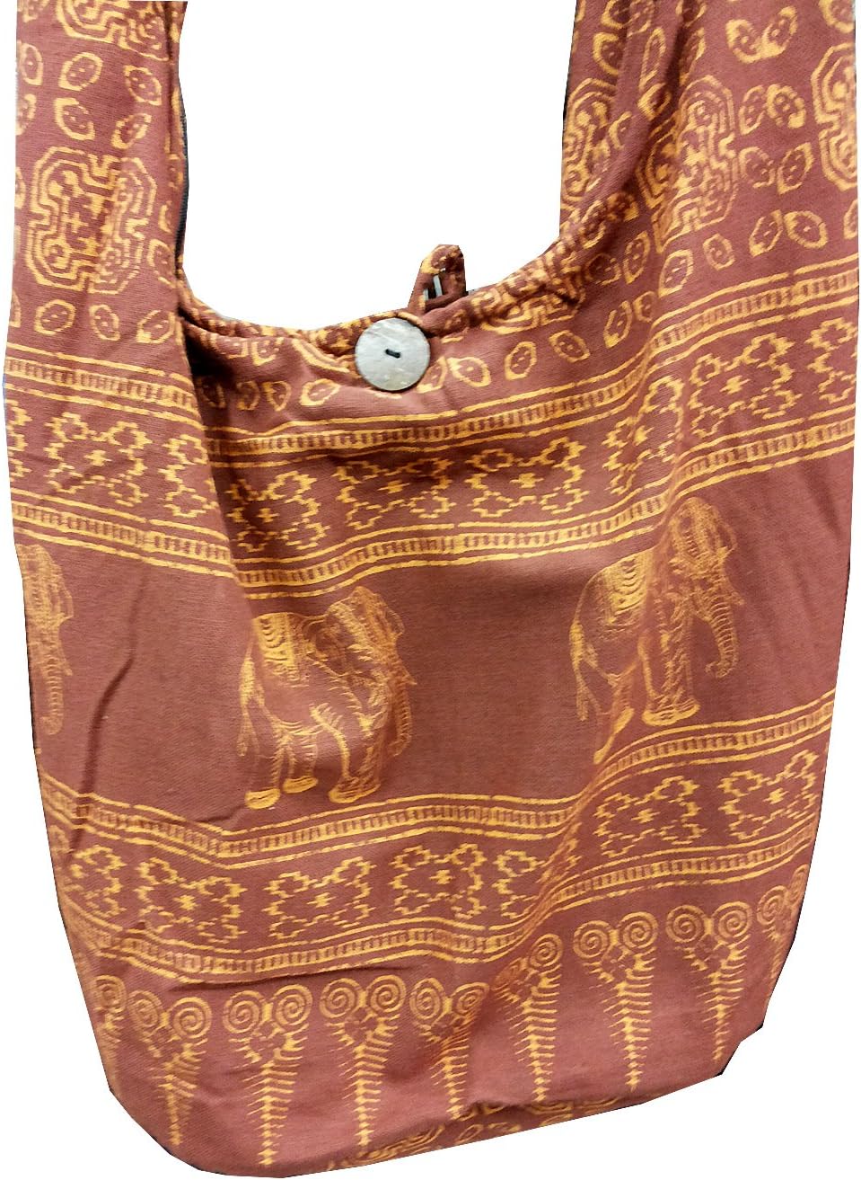 Beautiful Elephant Prints Hippie Shoulder Bag Tote Purse Cotton Bag - Dark Brown