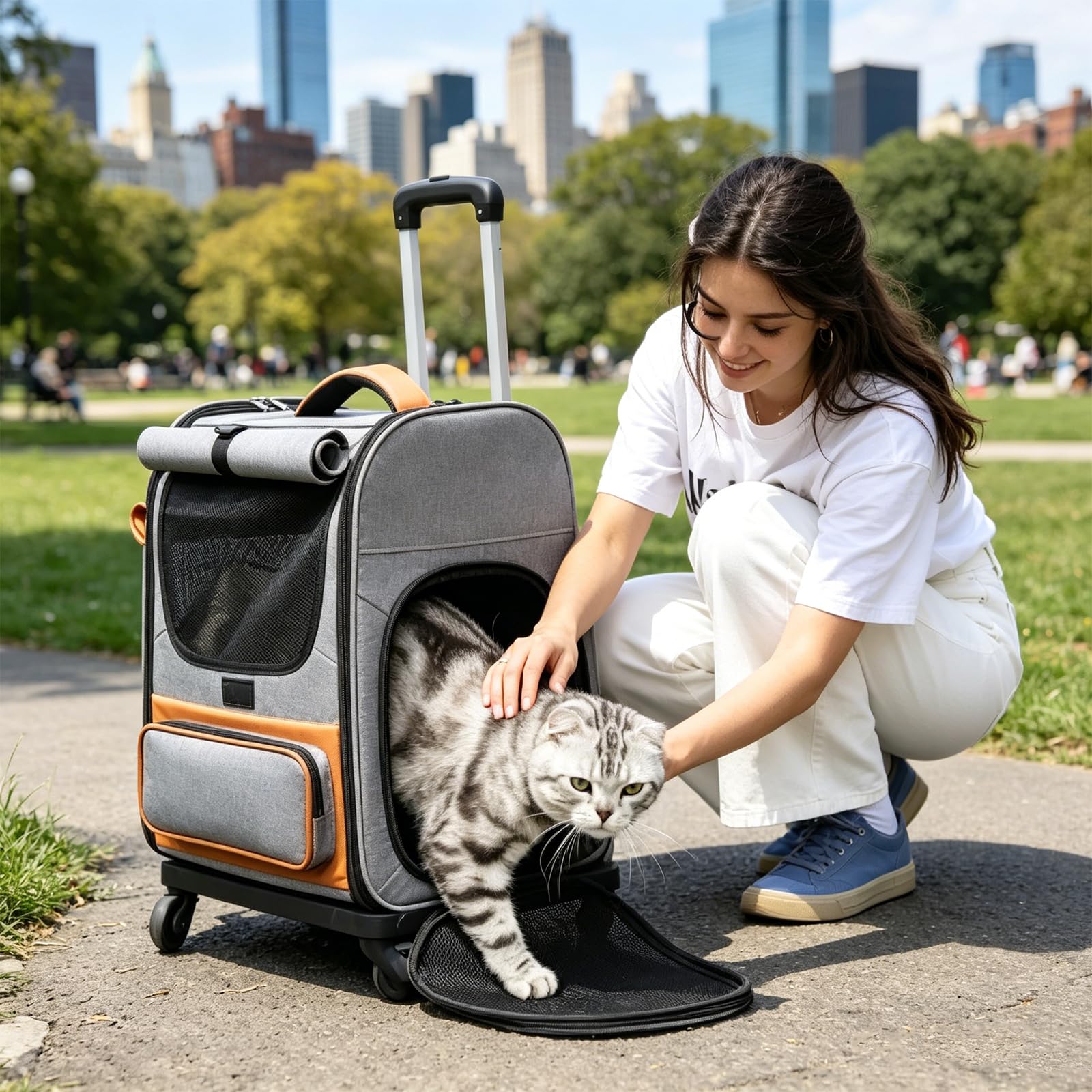 Galatée Transportín con Ruedas para Mascotas, Tela Oxford, Transportín Arrastrable, 3 En 1 con Asa De Transporte/Asa/para Llevar Al Hombro, Diseño a Prueba De Fugas(Gris)