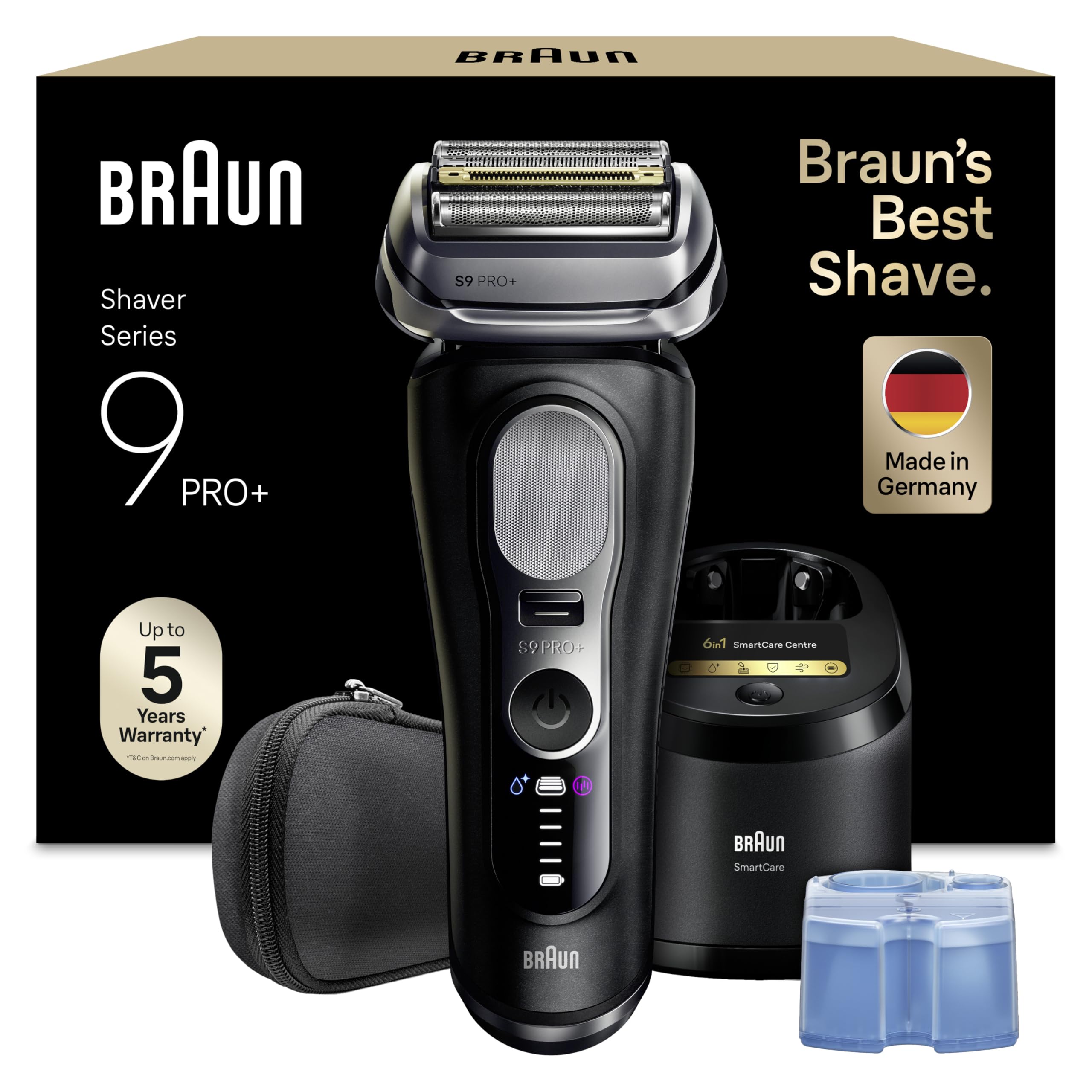 Braun Rasierer Herren Elektrisch Series 9 PRO+, 9660cc, Schwarz | Elektrorasierer, 5+1 Scherkopfelemente, Barttrimmer, 60 Min Akku, Wasserdicht, Made in Germany, Inkl. Reiseetui, Pflegesystem