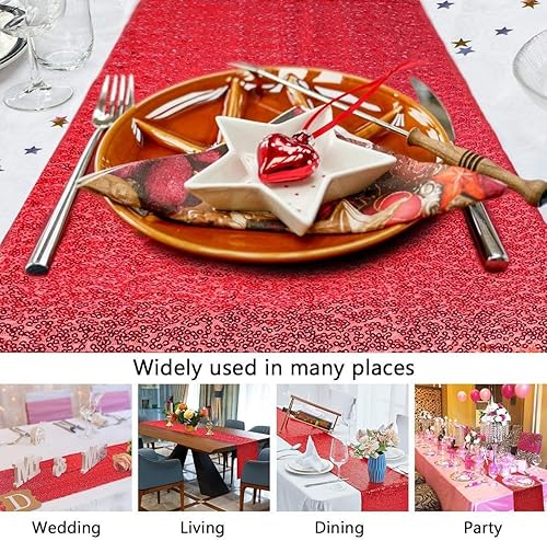 Miniatura 7 de yuboo Camino de mesa de lentejuelas rojas de 12 x 108 pulgadas, paquete de 2 manteles con purpurina para boda, novia, baby shower, día de San