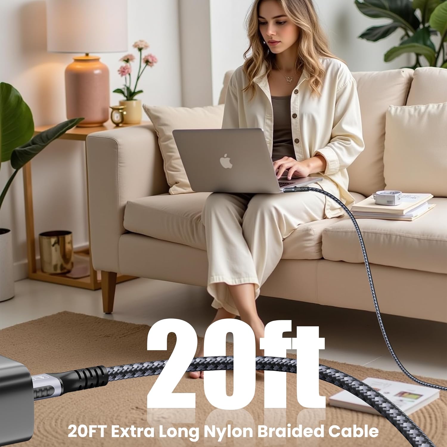 USB C to USB C Cable 20ft, 240W PD Fast Charging, 20Gbps Data Transfer, 4K@60Hz Video Cable, Durable Braided Nylon Type C Charger Cord Compatible with iPhone 17/16/15, MacBook, iPad, Portable Monitor