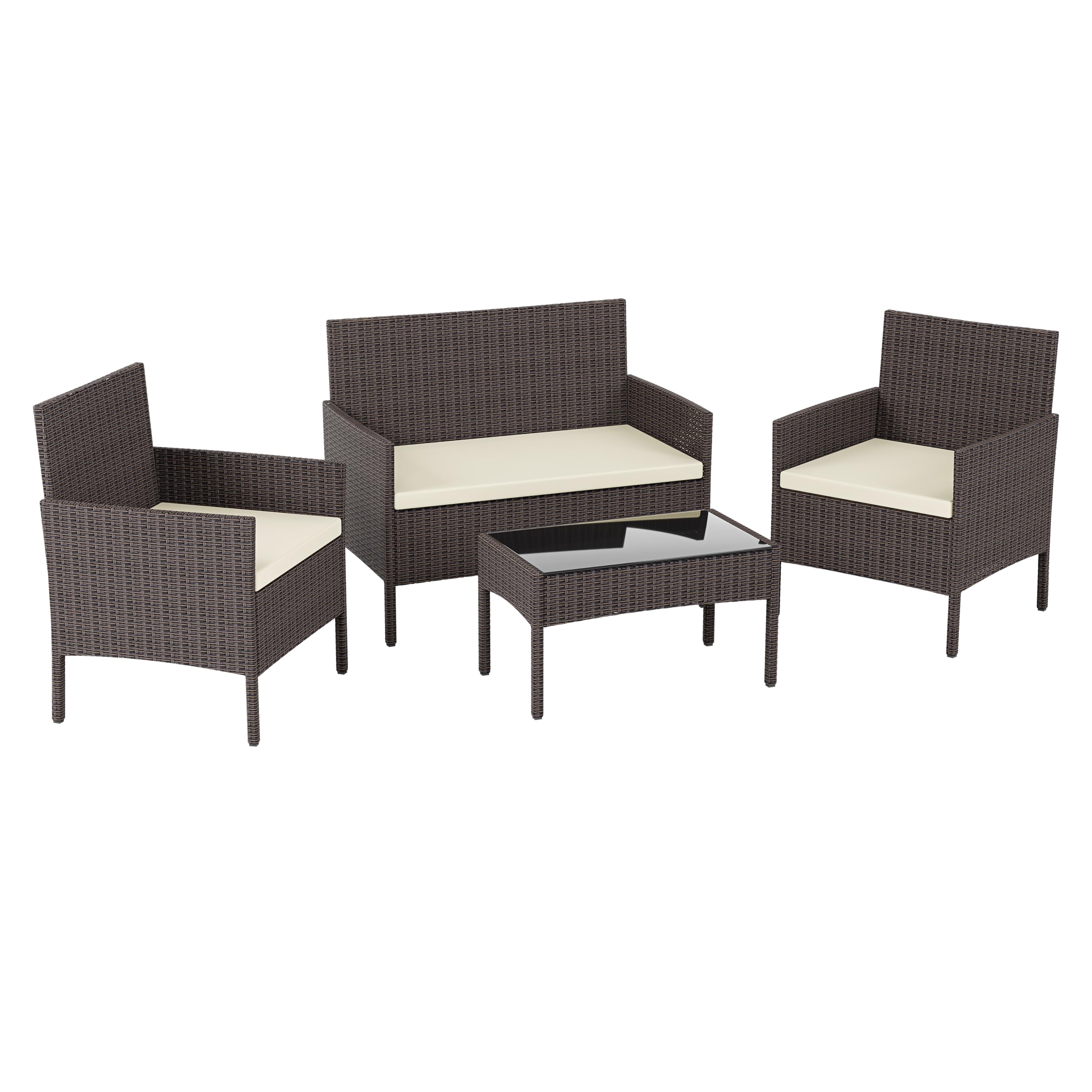 Garden Vida Kendal 4-częściowy zestaw rattanowy do siedzenia ogrodowego, brązowy (certyfikat (UKFR), meble ogrodowe, patio, na zewnątrz