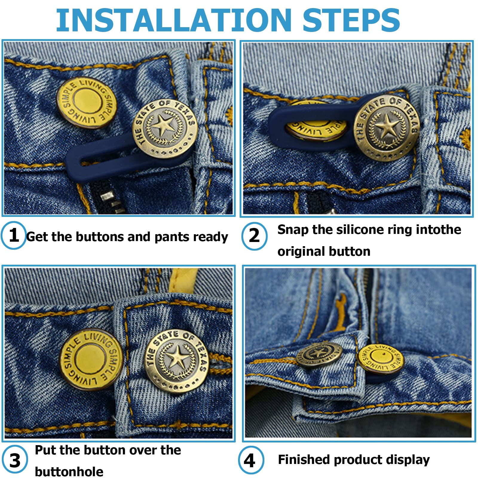 Bottoni Jeans Elastici Regolabili - 10 Pezzi, Estensione Vita 1-2 Pollici, Per Pantaloni E Gonne