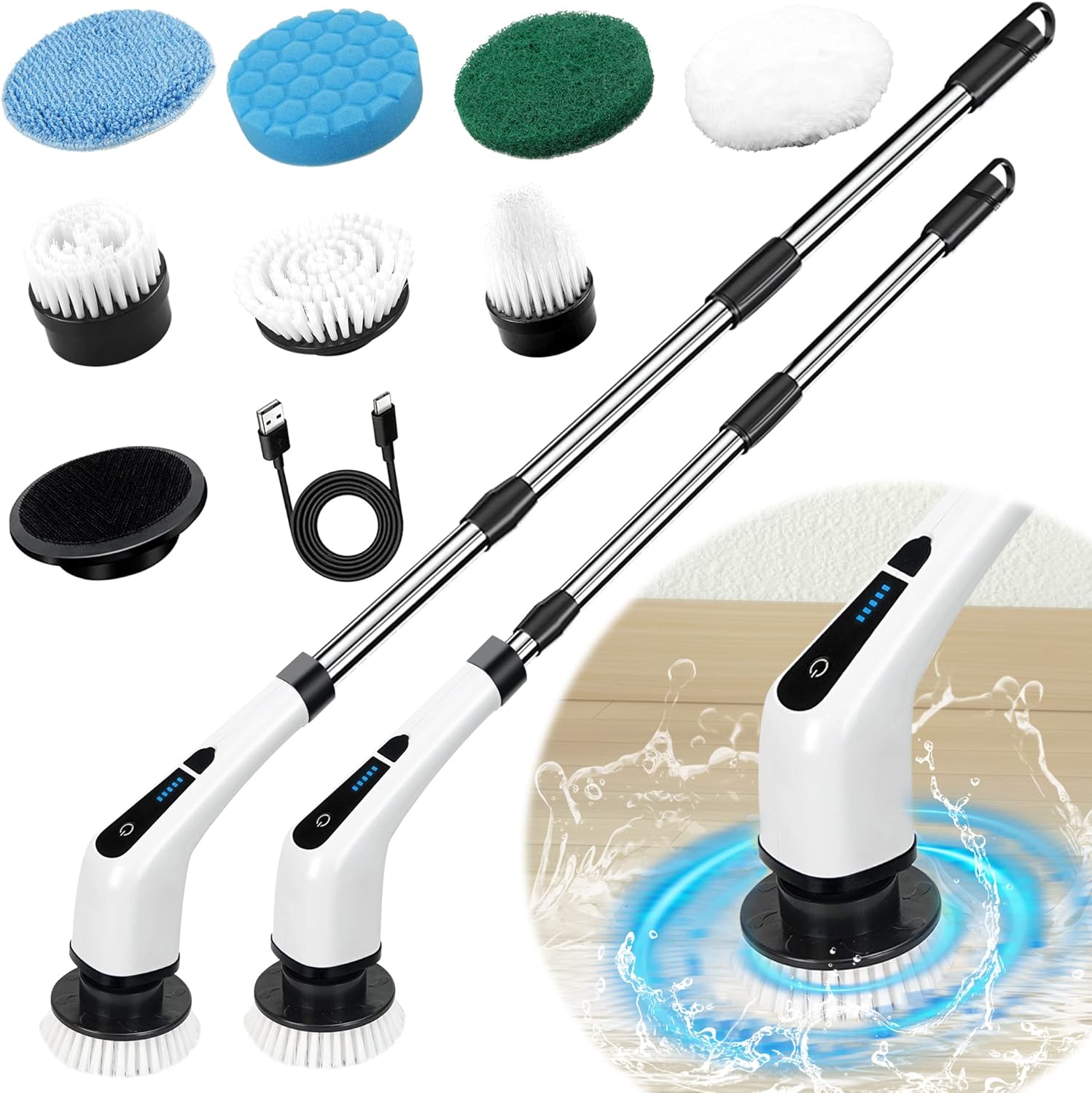 Electric Spin Scrubber, TSGLO 2022 New Cordless Shower Cleaning Brush with 7 Replaceable Brush Heads&Adjustable Extension Long Handle, 360 Power Tub&Tile Scrubber for Bathroom, Glass, Sink, Floor