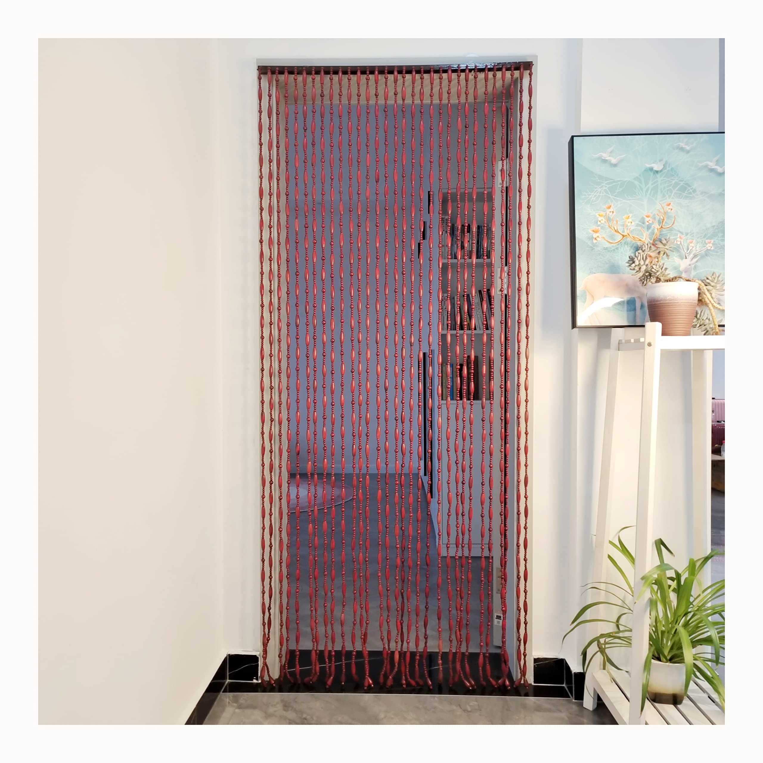 GHB1001 Rideau de Porte en Perles de Bois avec Design Circulaire 90 x 200 cm 31 Lin Marron