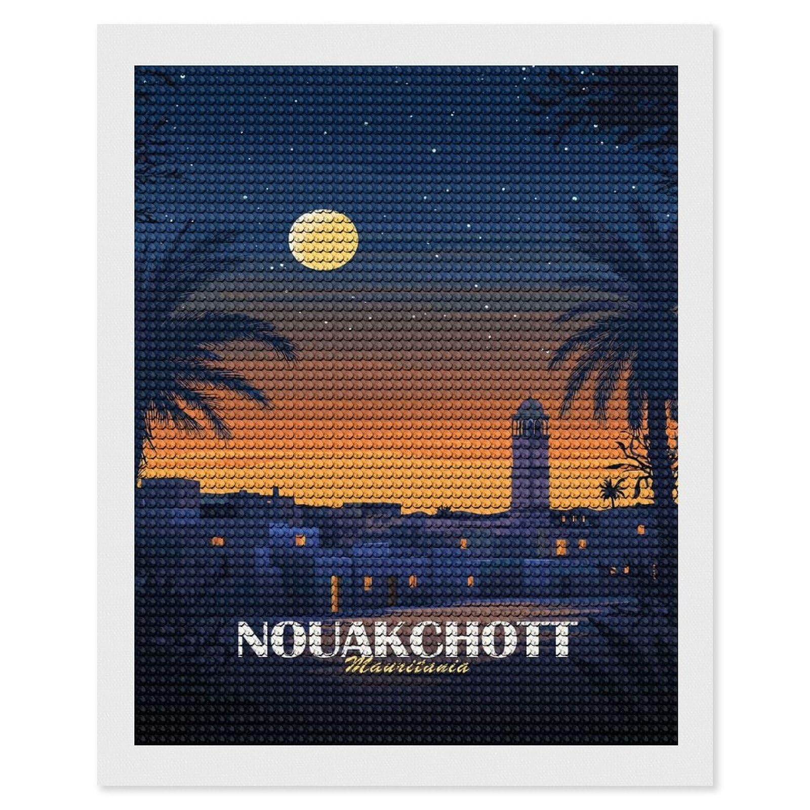 Junmoney Nouakchott Cityscape at Dusk DIY Diamond Art Canvas Kit 16"x20", for Teens, Aesthetic Room Decor, Farmhouse Decor, Canvas Picture, Birthday Gift