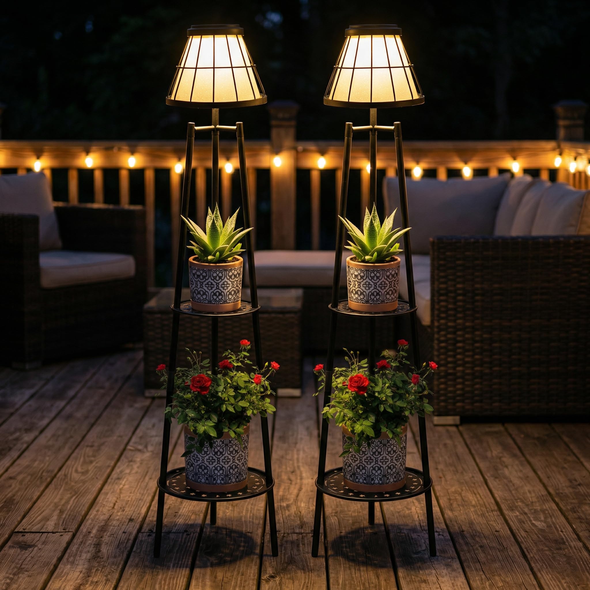 Photo 1 of Solgicar 2 Pack Solar Lights with Plant Stands, 45.4'' Waterproof Outdoor Metal Solar Floor Lamps for Patio Deck Yard Pathway Porch Garden