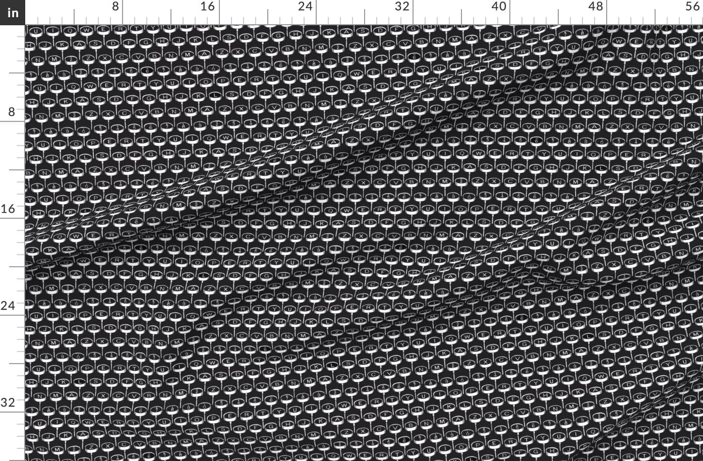 Spoonflower Fabric - Typewriter Black Keys White Numbers Letters Vintage Teacher Mid Printed on Organic Cotton Sateen Fabric by The Yard - Sewing Quilting Apparel Home Decor