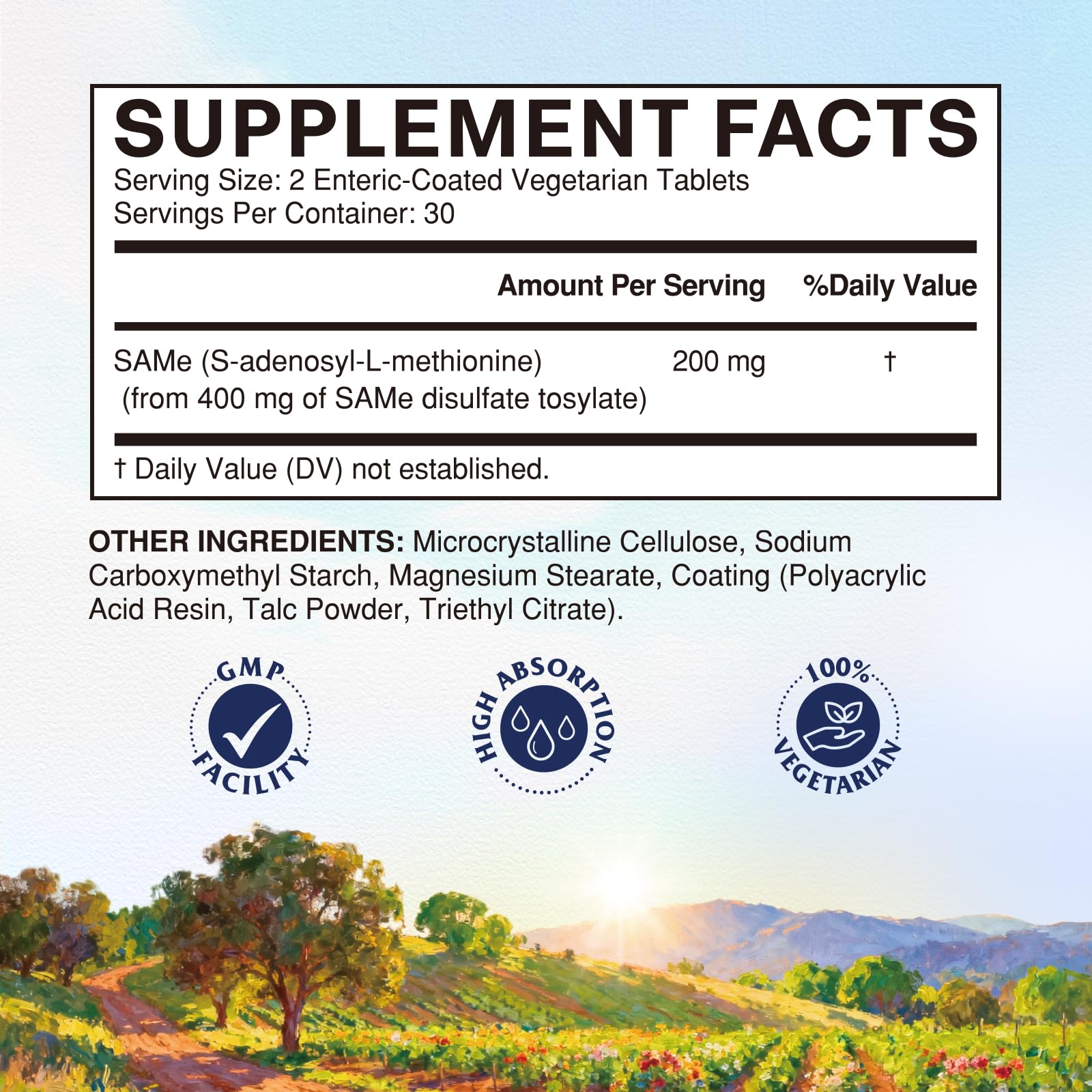Vitalitown SAM-e (S-Adenosyl-L-Methionine) 200mg Per Serving, High Strength, Biologically Active Form, for Liver and Mood Support, 60 Enteric-Coated Vegetarian Tablets — Amazon image 6
