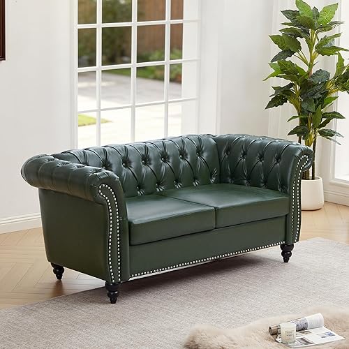 Miniatura 9 de AVZEAR Sofá Chesterfield de 84 pulgadas, 3 plazas, sofá clásico de cuero PU con brazos curvos y respaldo con botones capitoné, canapé tapizado