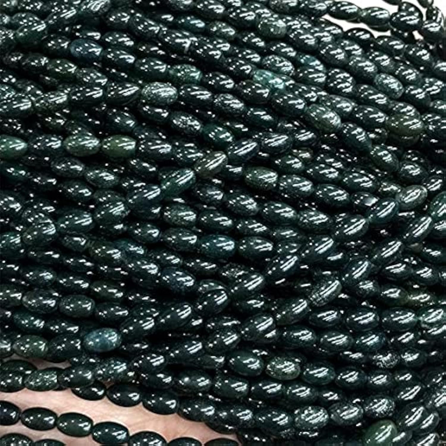Perles en jade vert foncé naturel du Canada forme riz 4x6mm pour bijoux 15"