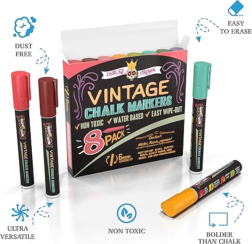 Miniatura 5 de Chalky Crown - Marcadores de tiza líquida para pizarras | Rotuladores de borrado en seco | Marcadores de tiza para pizarras, ventanas, pintarrones,