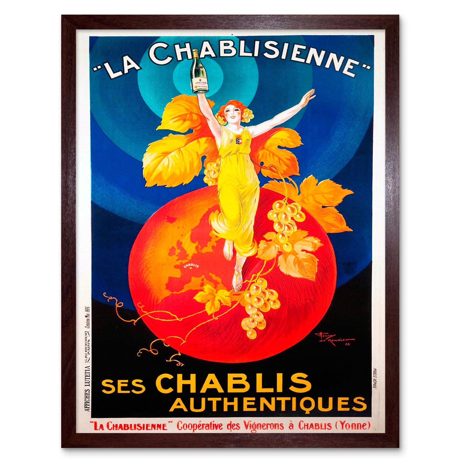 Wee Blue Coo Advert Chablis Wine France Artistic Vintage Art Print Framed Poster Wall Decor 12X16 Inch