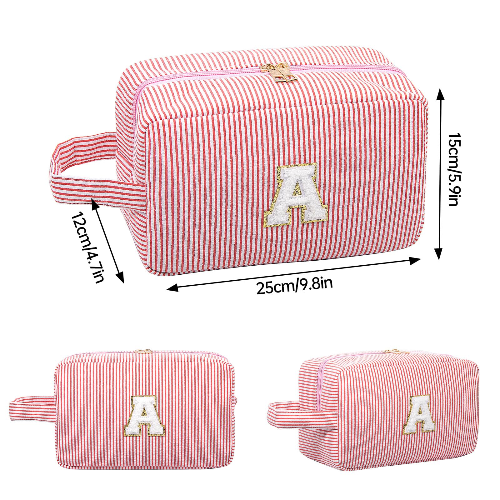 Long Keeper Travel Make Up Bag Letter Cosmetic Bag Large Toiletry Bag with Handle Portable Striped Makeup Bags Cosmetic Organizer Girls Pencil Case - Image 2