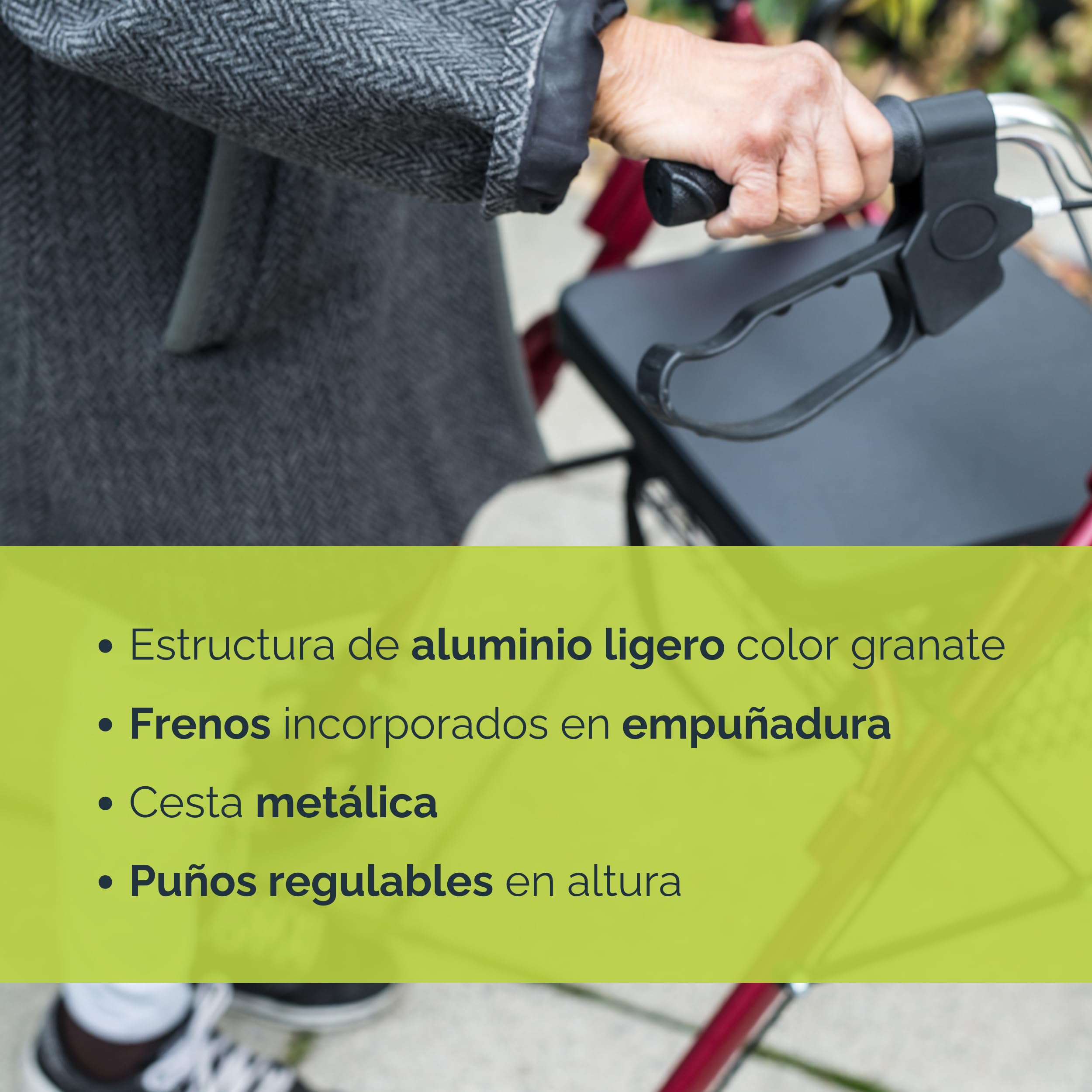 Sanitec - Andador Rollator con Frenos en Empuñadura | Andador para Ancianos Plegable | Andadores Adultos con Estructura de Aluminio Ligero | Andador con Asiento y Cesta | Andadores para Ancianos