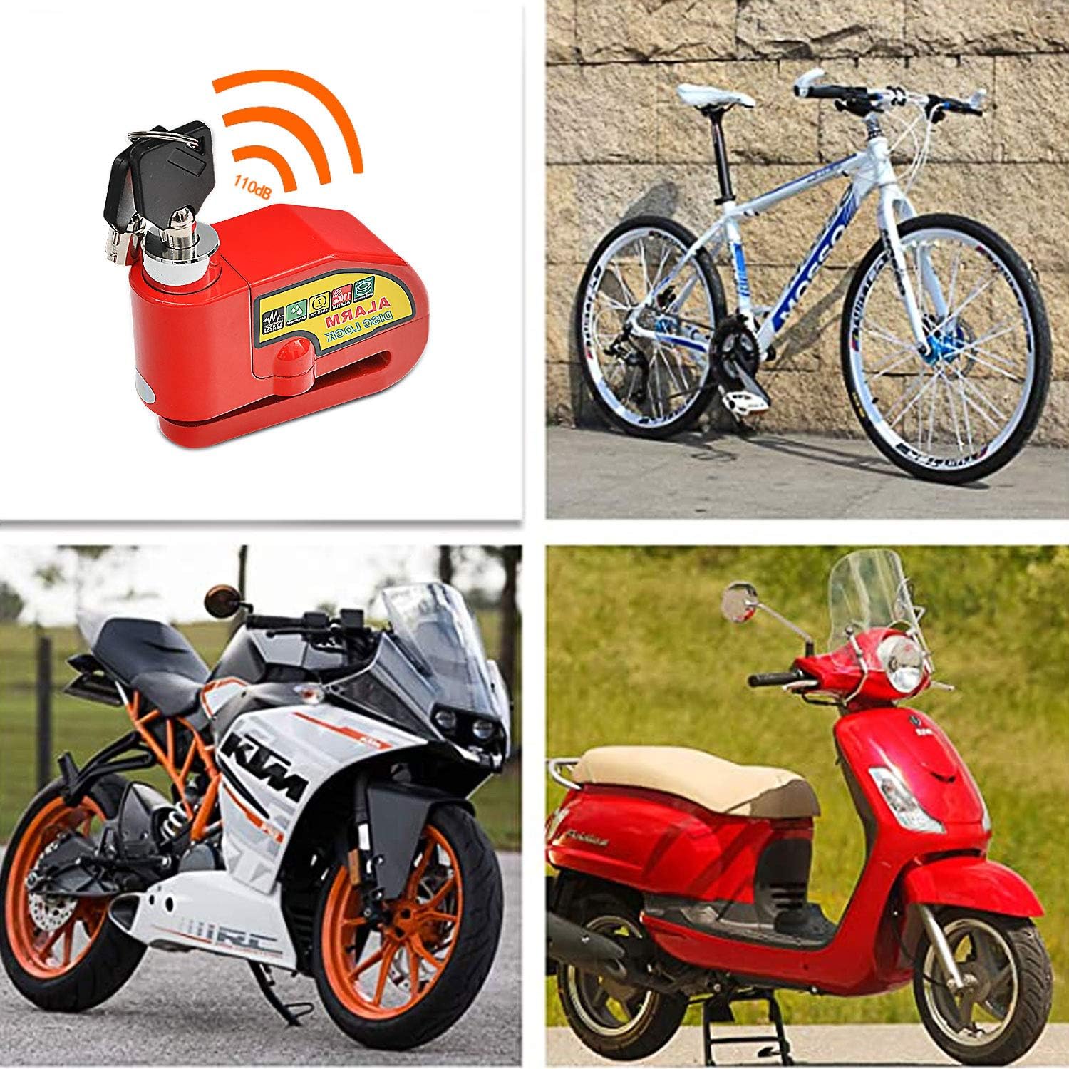 Review Product TANDD Alarm Disc Lock with 110dB Alarm Sound, Waterproof Motorcycle Lock, Wheel Padlock Security Lock, with 5feet Reminder Cable, for Motorcycles Scooters Bikes 2 Keys (Black)