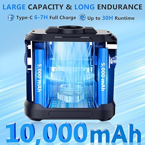 Miniatura 2 de Ventilador de cintura portátil mejorado 2025 de 10000 mAh, 5 velocidades, 30 horas de tiempo de funcionamiento, clip de cintura recargable,