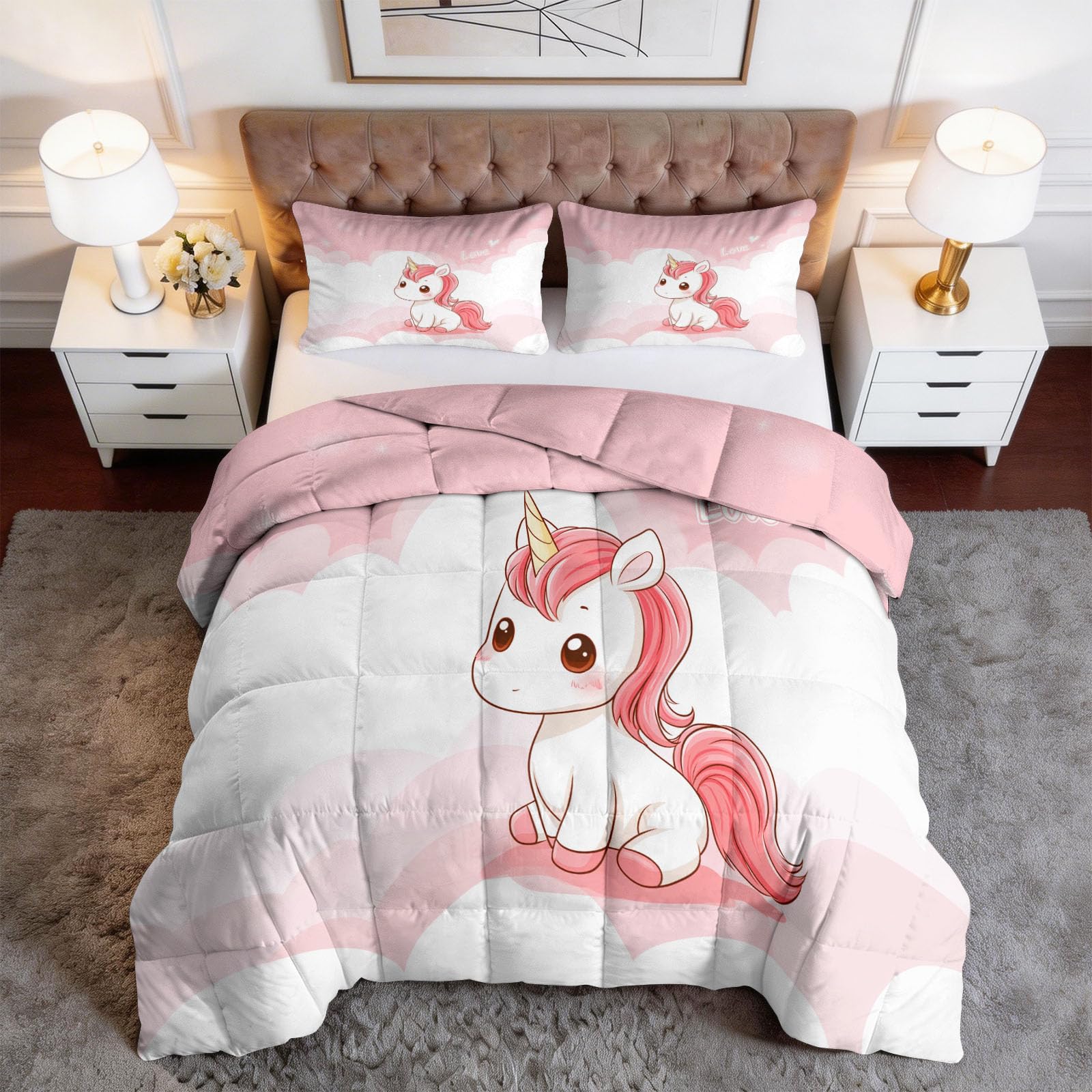 Generisch Lindo unicornio nubes edredón sin funda 200 x 200 cm 4 estaciones, reversible, estilo de dibujos animados, edredón para todo el año, edredón de verano, suave, lavable con funda de almohada